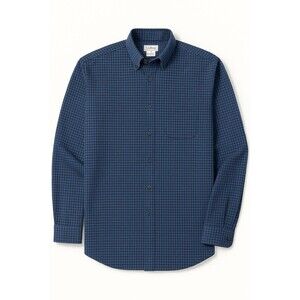 LL Bean Men's XL Blue Black Micro Check Shirt Regular Fit Button Dn Long Sleeve